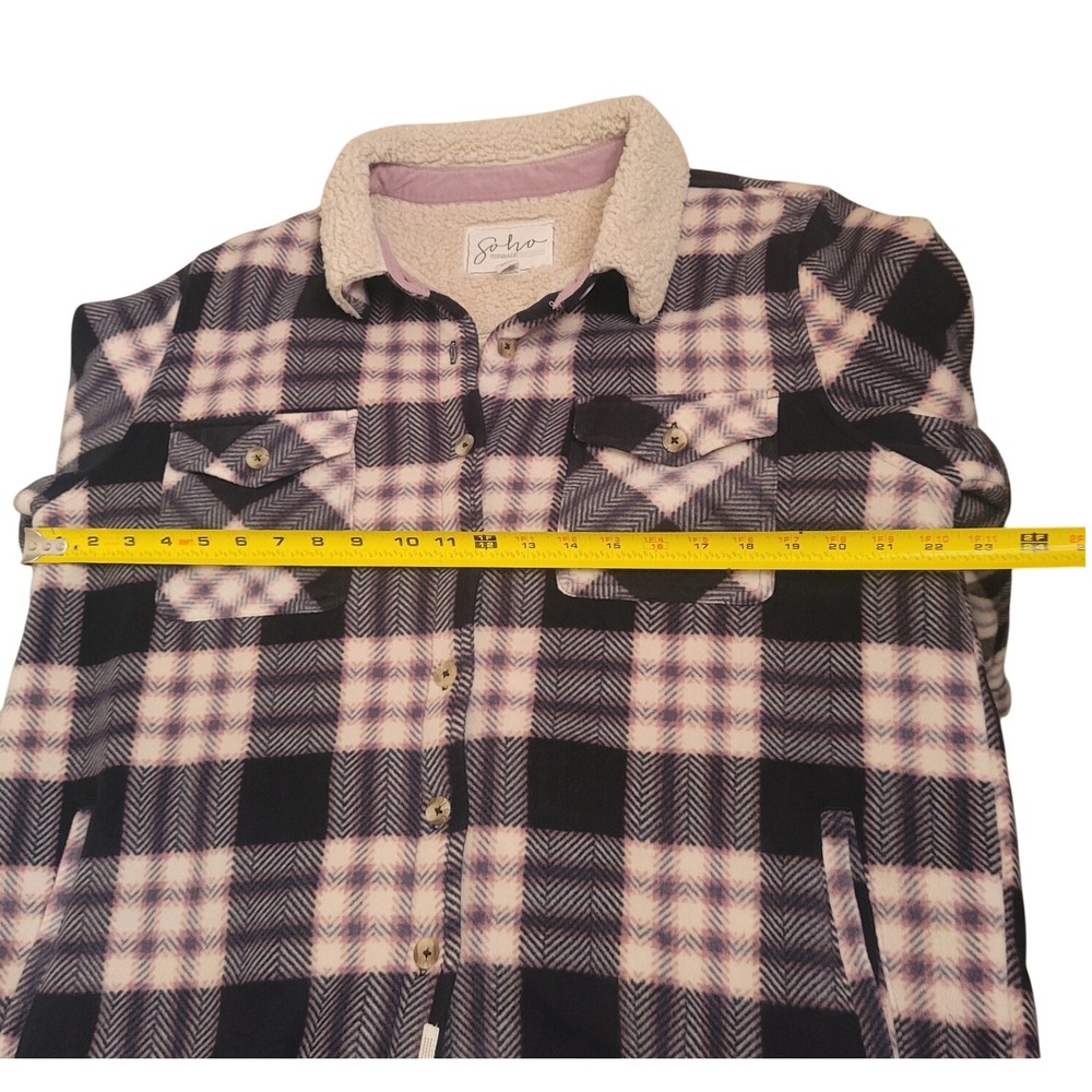 Soho Threads Womens XL Plaid Sherpa Lined Fleece Shirt Jacket Shacket Navy Pink - Picture 3 of 16